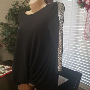 Naif Black twisted blouse top silver sequin blouse